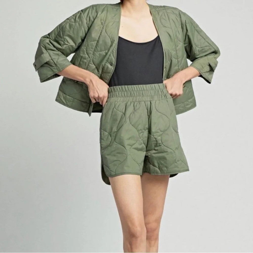 Ragdoll LA Quilted Jacket and Shorts Set Army Green L S800 Members Club NEW